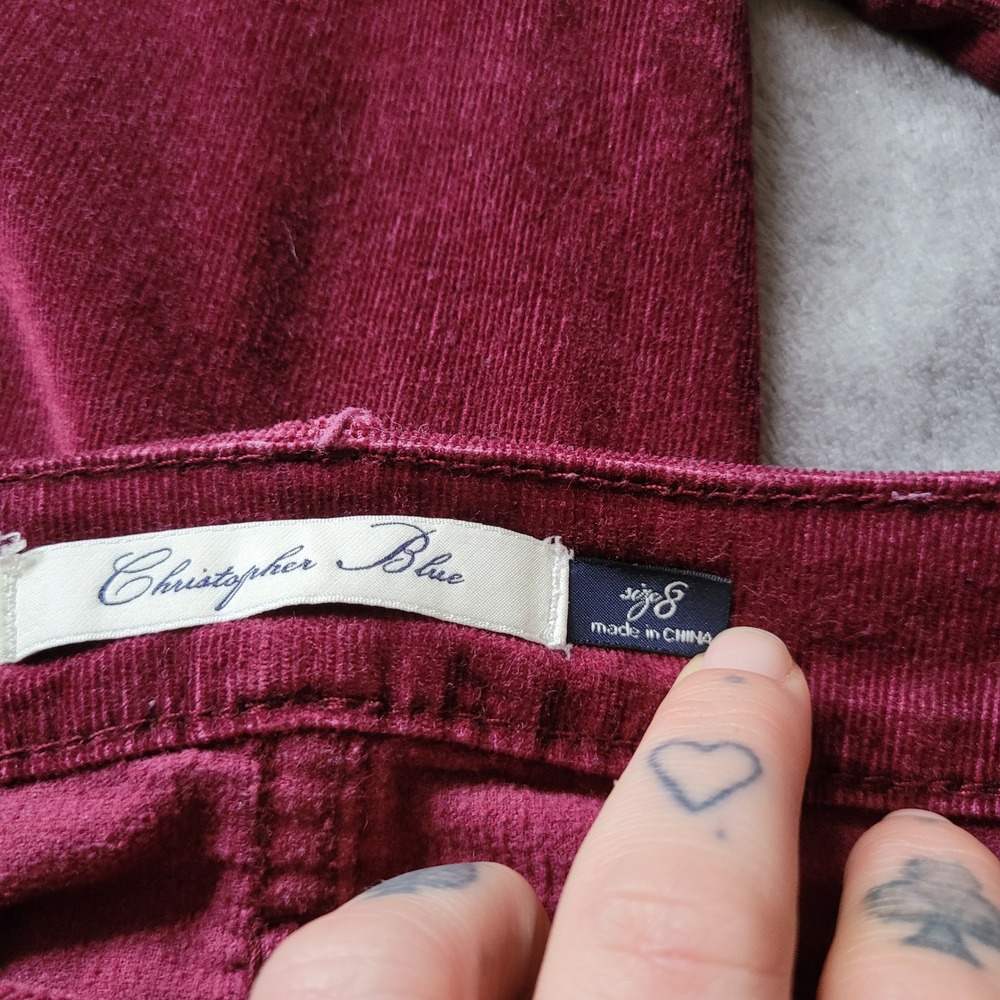 Christopher Blue 8 wine red corduroy pants slim leg mid rise twee preppy office - Picture 7 of 16
